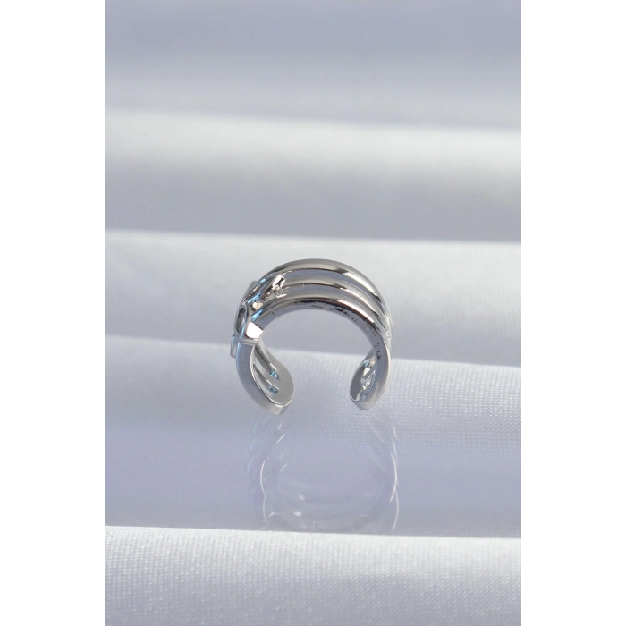 BFS Pirinç Gümüş Renk Yonca Earcuff Küpe