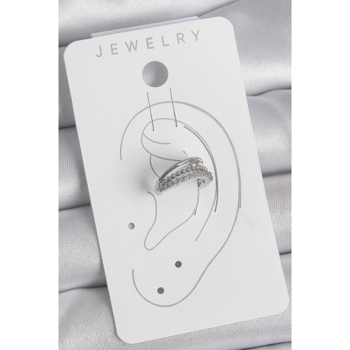 BFS Pirinç Gümüş Renk Zirkon Taşlı 3Lü Sıralı Kadın Kıkırdak Küpe