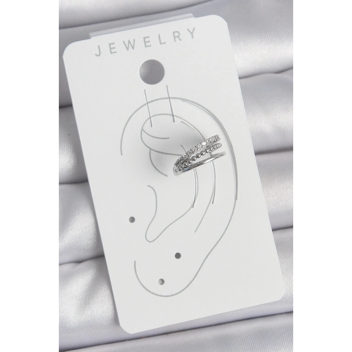 BFS Pirinç Gümüş Renk Zirkon Taşlı 3Lü Sıralı Model Kadın Kıkırdak Küpe