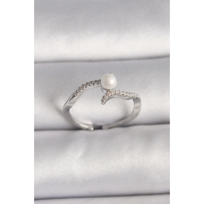 BFS Pirinç Gümüş Renk Zirkon Taşlı Ayarlanabilir Yüzük