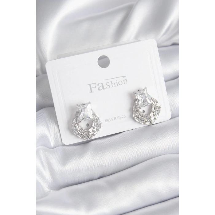 ÇOK SATAN BFS Pirinç Gümüş Renk Zirkon Taşlı Kadın Küpe