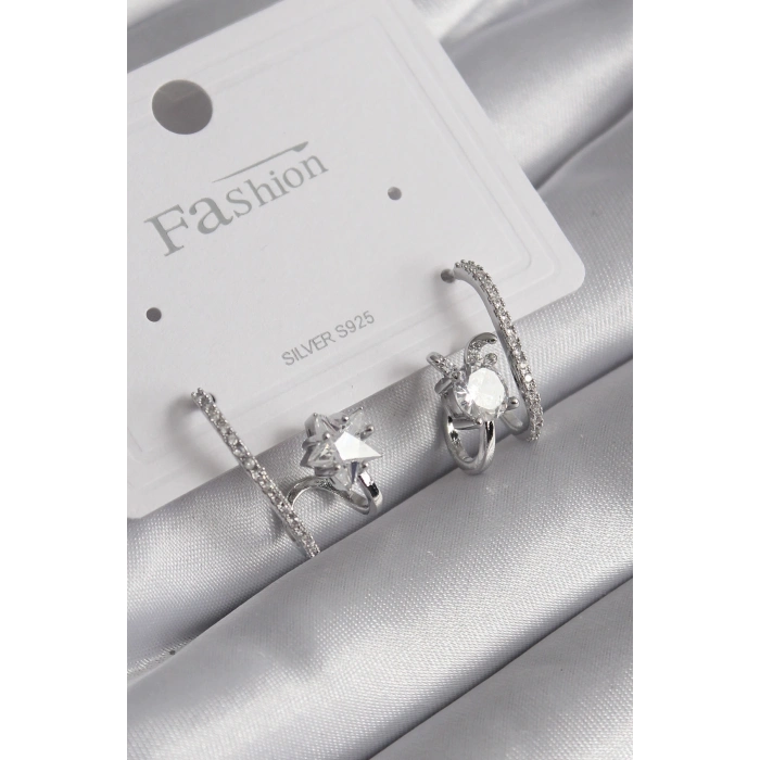 ÇOK SATAN BFS Pirinç Gümüş Renk Zirkon Taşlı Kadın Küpe