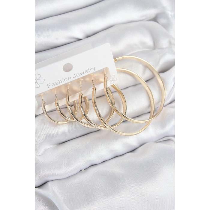 BFS Pirinç Halka Model Gold Renk Kadın Set Küpe