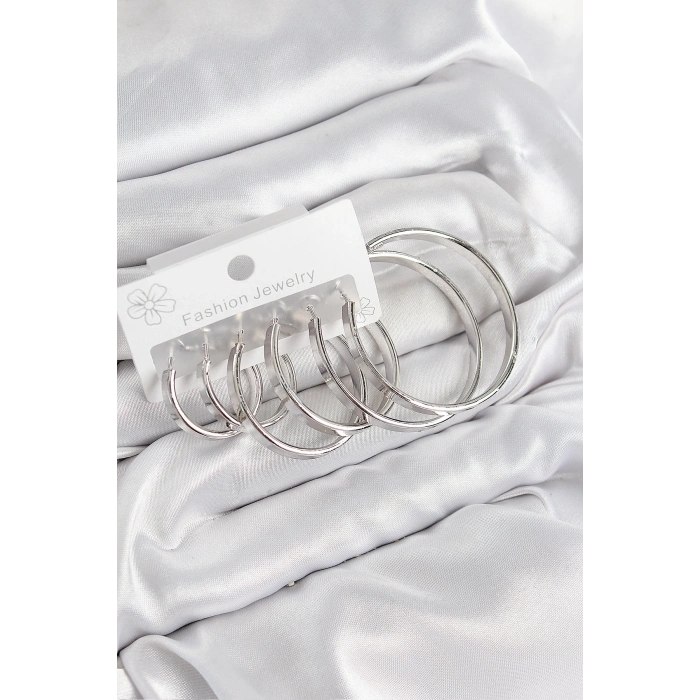 BFS Pirinç Halka Model Gümüş Renk Kadın Set Küpe