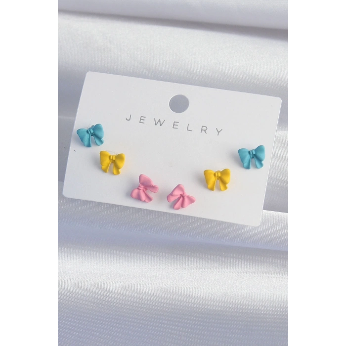 BFS Pirinç Rengarenk Mineli Minimal Fiyonk Küpe Seti