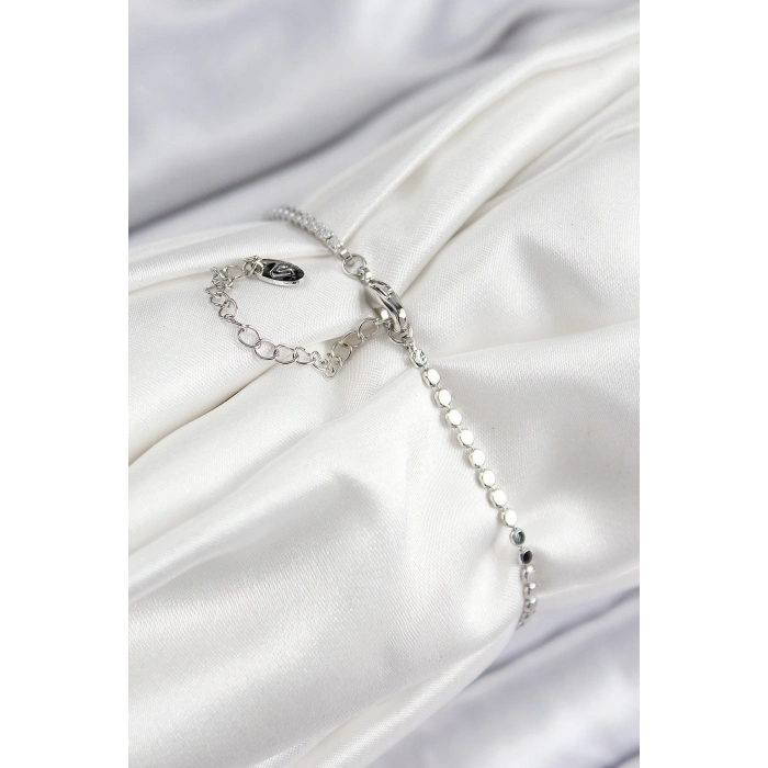 BFS Pirinç Zirkon Taşlı Damla Model Ezme Zincir Gümüş Renk Kadın Bileklik