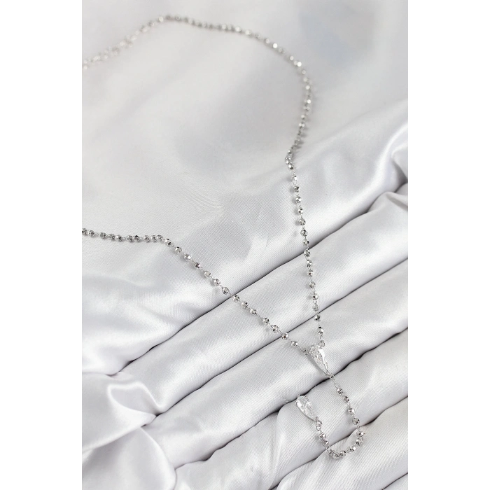 BFS Pirinç Zirkon Taşlı Gümüş Renk Kadın Y Kolye