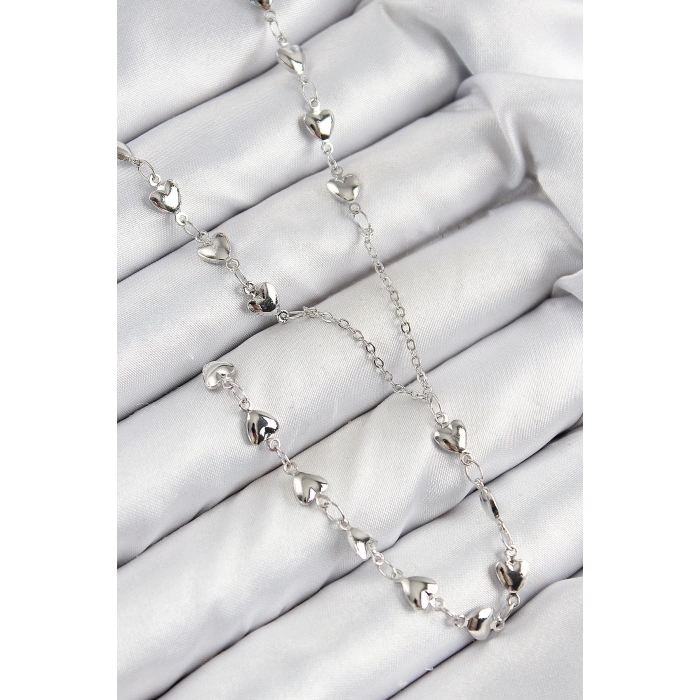 BFS Pirinç Zirkon Taşlı Kalp Model Gümüş Renk Y Kolye