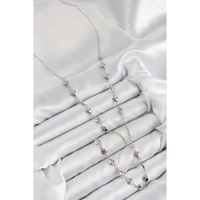 BFS Pirinç Zirkon Taşlı Kalp Model Gümüş Renk Y Kolye