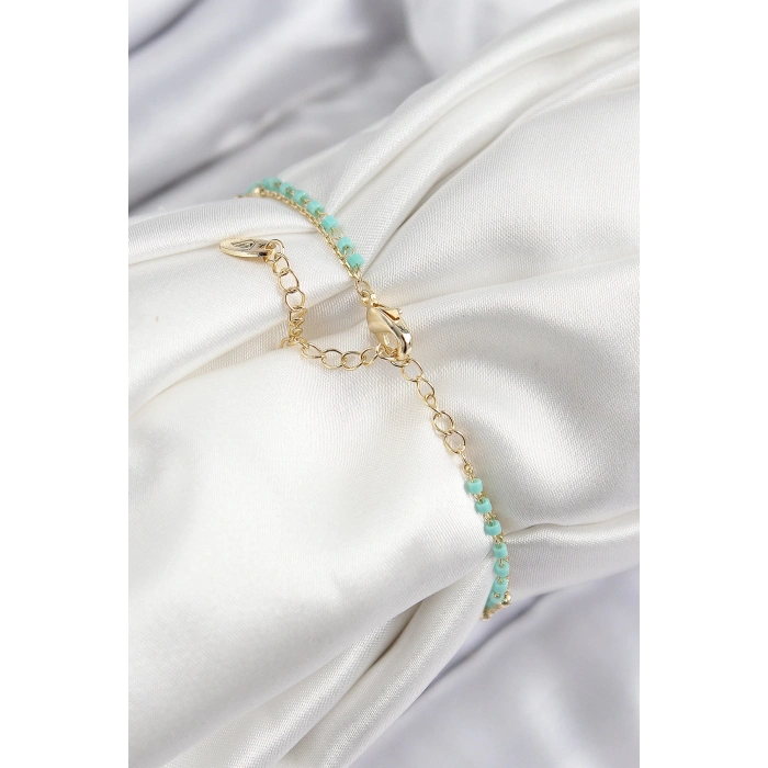 BFS Pirinç Zirkon Taşlı Mavi Boncuklu Model Gold Renk Kadın Bileklik