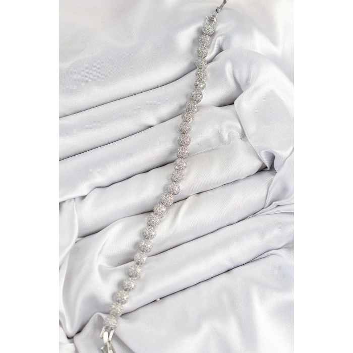 BFS Pirinç Zirkon Taşlı Yarım Topcuk Model Gümüş Renk VIP Seri Kadın Bileklik