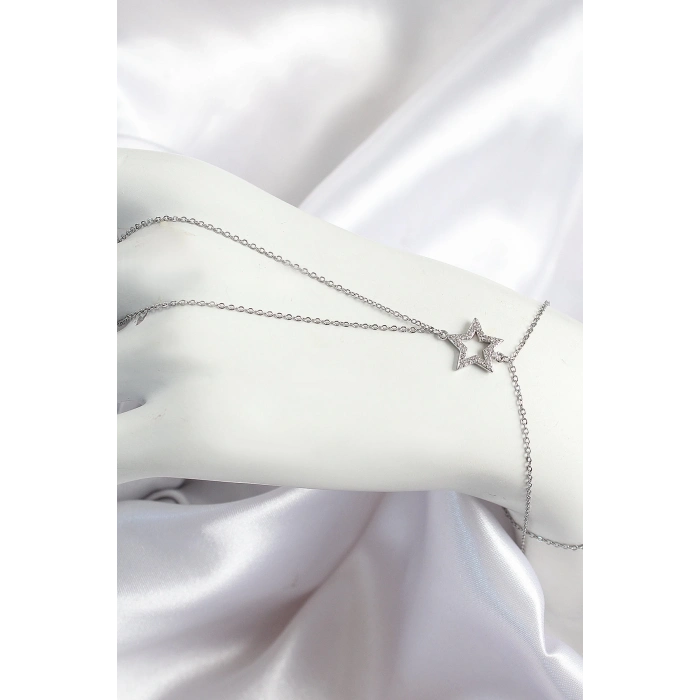 BFS Pirinç Zirkon Taşlı Yıldız Model Gümüş Renk Kadın Şahmeran