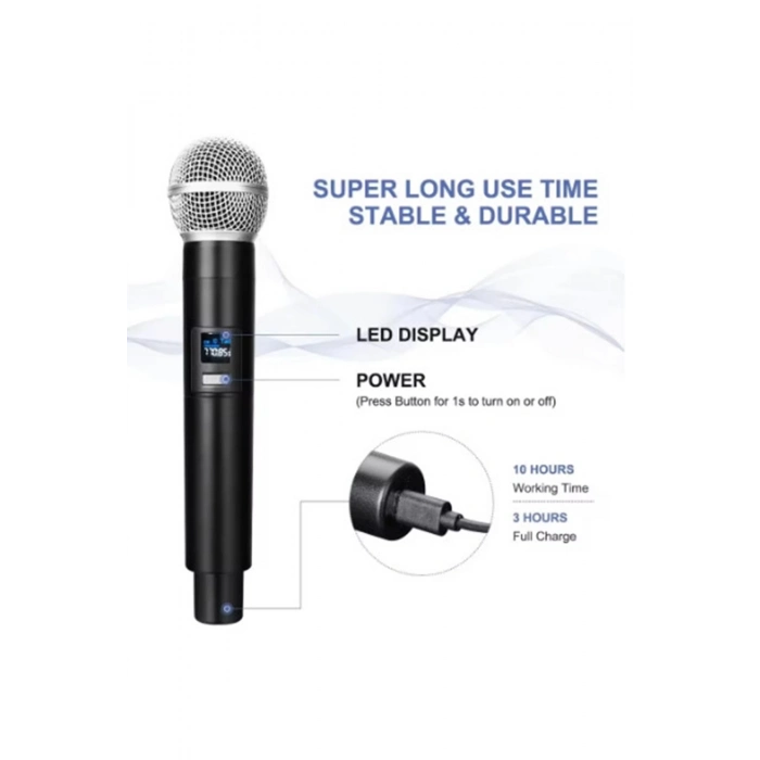 ÇOK SATAN BFS Profesyonel Çiftli Kablosuz Mikrofon Seti Karaoke Şarj Edilebilir 50 Metre Mesafe