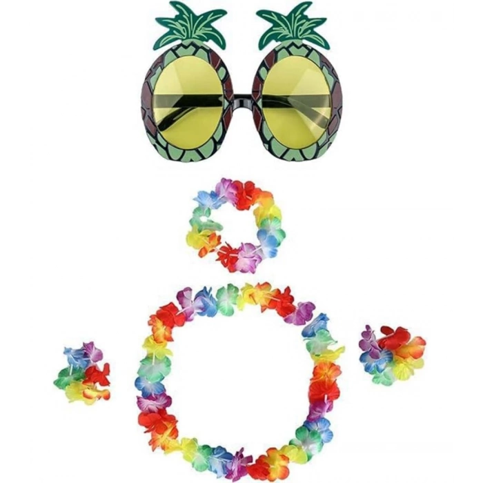 BFS   Renkli Ananas Gözlük, Taç, Kolye ve Bileklik Seti