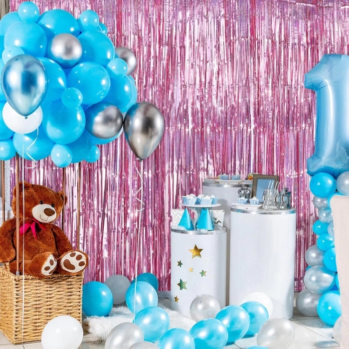 BFS Rose Gold Renk Ekstra Metalize Parlak Saçaklı Arka Fon Perde İthal  1x2 Metre