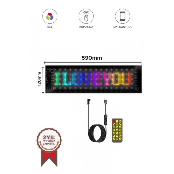 ÇOK SATAN BFS Rp1259 Led Matrix Panel 16x96cm Telefon Kontrollü Kayar Led Animasyon Aydınlatma