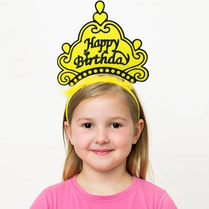 BFS  Sarı Happy Birthday Prenses Tacı – Doğum Günü Taç Aksesuarı