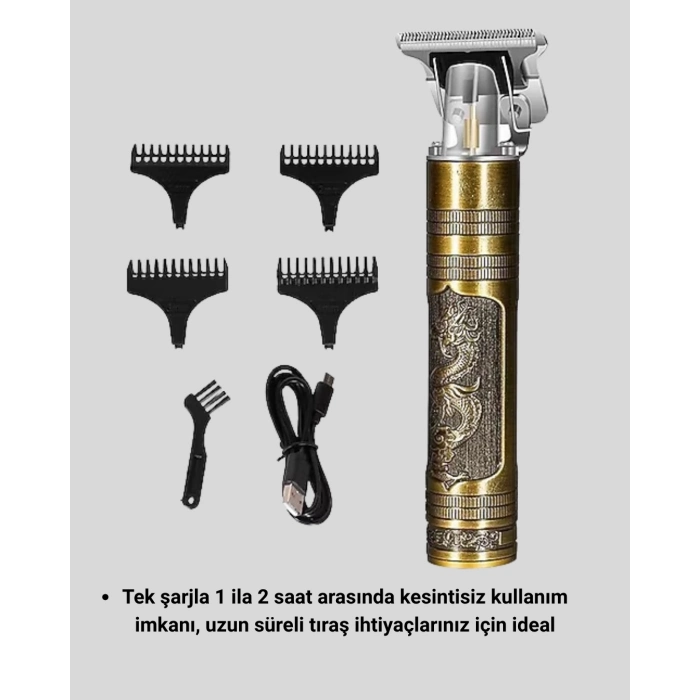 BFS Şarjlı T Bıçaklı Saç ve Sakal Tıraş Makinesi – 3 Başlıklı, Güçlü Motorlu, 2 Saat Kullanım