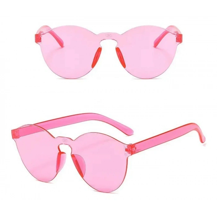 ÇOK SATAN BFS Sert Mika Oval Şekilli Çerçevesiz Pembe Gözlük Retro Parti 5x14 Cm