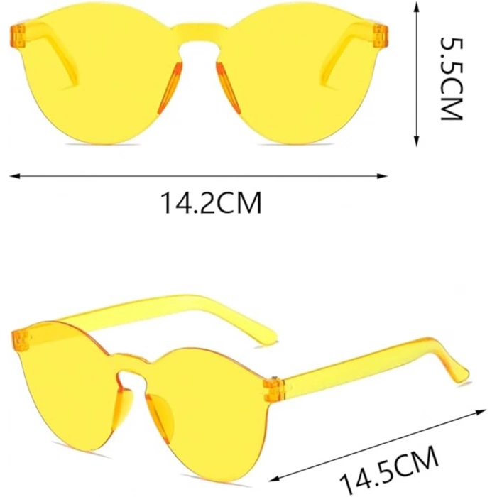 ÇOK SATAN BFS Sert Mika Oval Şekilli Çerçevesiz Sarı Gözlük Retro Parti 5x14 Cm