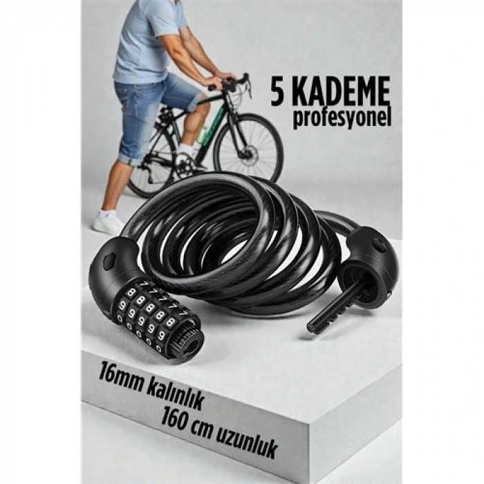 BFS  Şifreli Bisiklet Kilidi 16 mm Kalınlık 160 cm Scooter Motosiklet Kilidi - Çelik Kablo