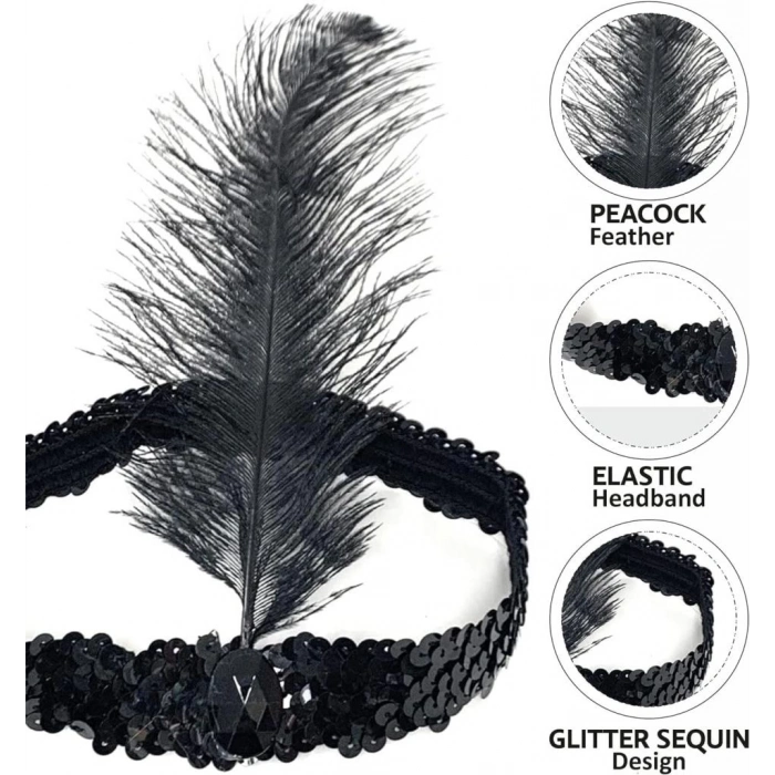 BFS   Siyah Renk Çarliston Başlık 90 lı Yıllar 80 li Yıllar Tüylü Saç Bandı