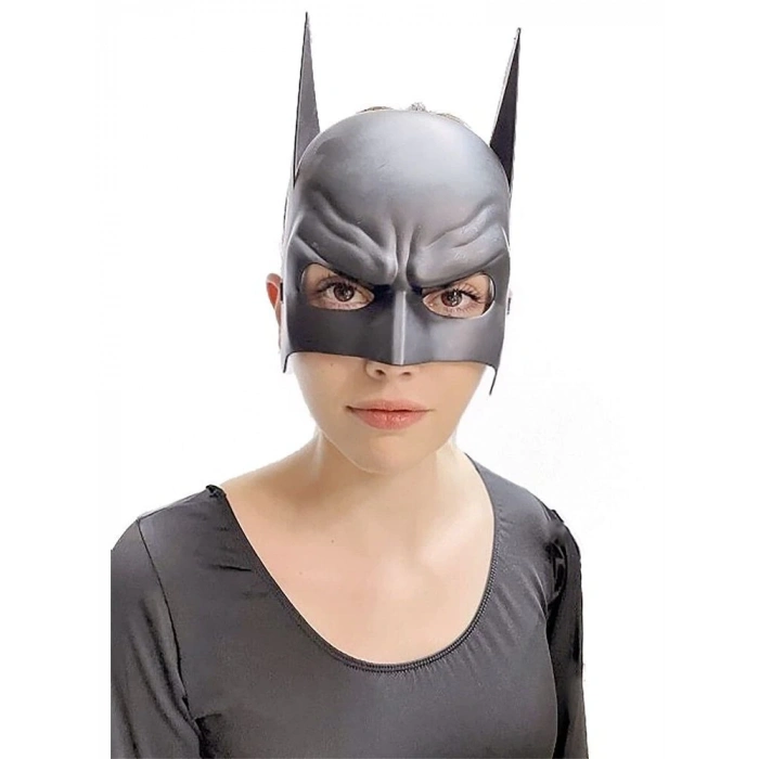 BFS  Siyah Renk Çocuk Boy Arkadan Lastikli Batman Maskesi   20x14 cm