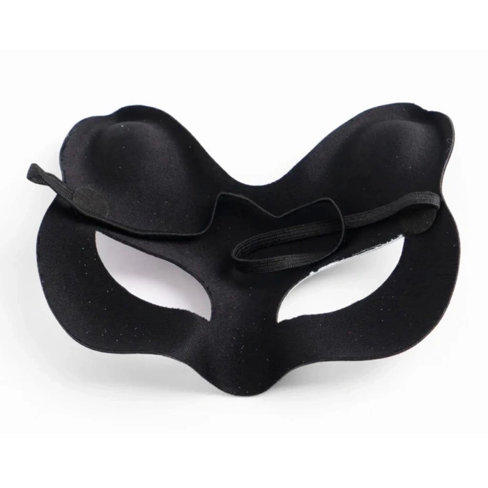 BFS     Siyah Renk Süet Kaplama Üzeri Gümüş Mavi Simli Kedi Maskesi 17x14 cm