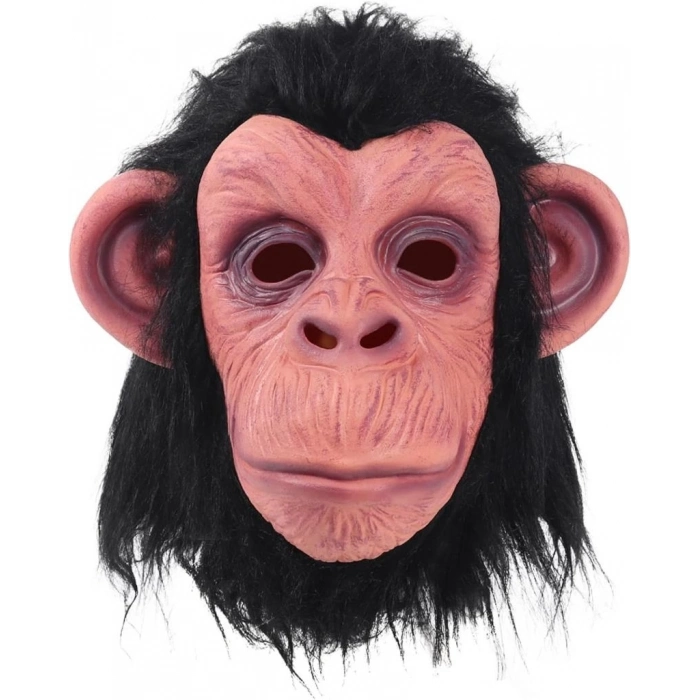 BFS   Siyah Saçlı Kafaya Tam Geçmeli Lateks Şempanze Maskesi - Lateks Maymun Orangutan Goril Maske Et Maske
