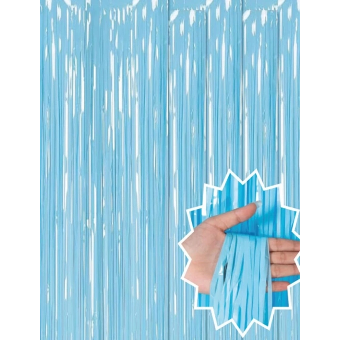 BFS  Soft Mavi Püsküllü Kapı Perdesi - Parti, Baby Shower, Sünnet Süsü 1x2 m