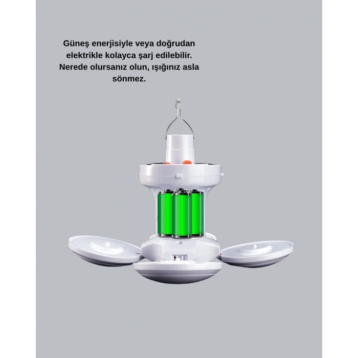 BFS Solar Güneş Enerjili ve USB Şarjlı 5 Kanatlı LED Kamp Lambası
