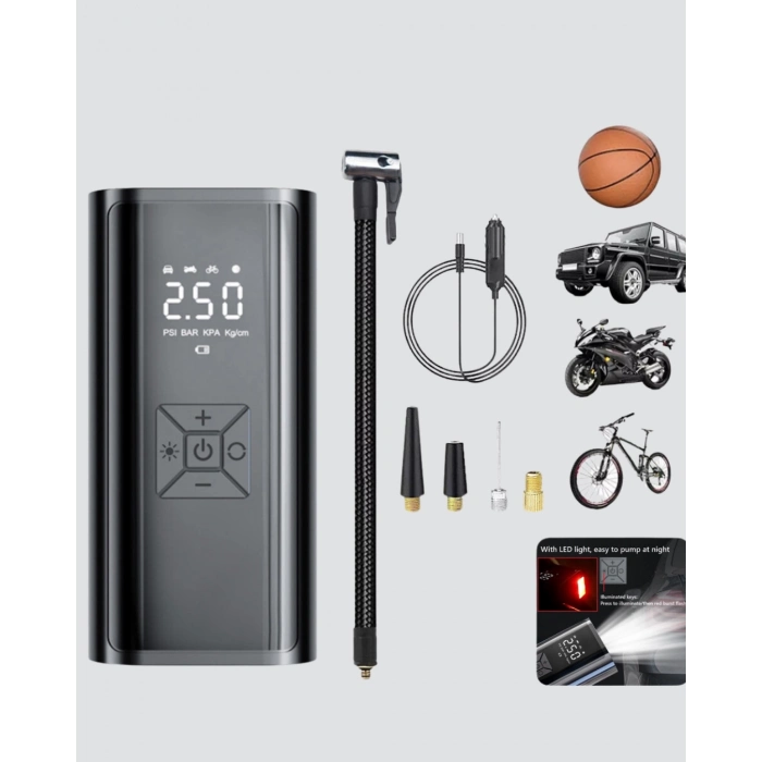 BFS Taşınabilir 80W Kablosuz Lastik Şişirme Pompası Dijital Ekranlı