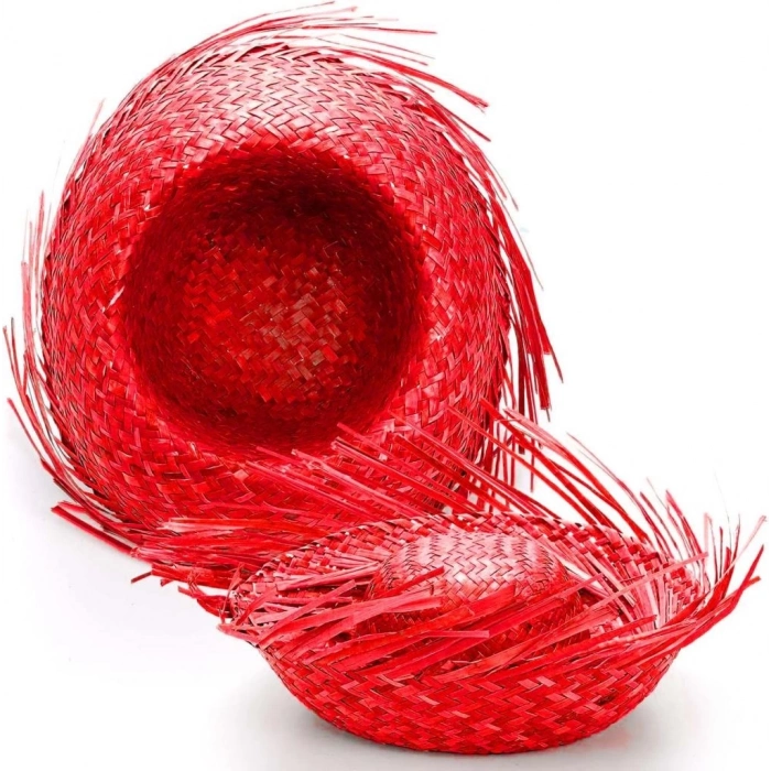 BFS   Tropikal Parti Kırmızı Hasır Hawaii Şapkası 13x36 cm