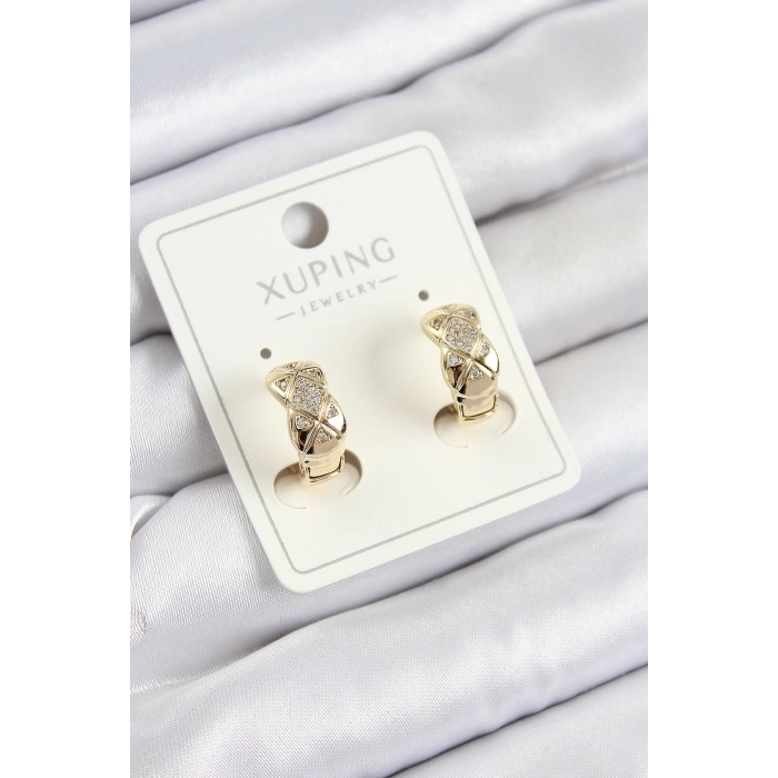 BFS Xuping Zirkon Taşlı Geometrik Desenli Halka Model Gold Renk Kadın Küpe