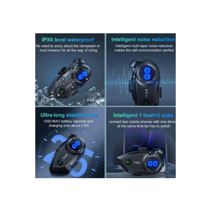 ÇOK SATAN BFS Y5x Rgb Işıklı Intercom 5 Kişi Bağlantılı 1000mah Motosiklet Bluetooth Kulaklık Seti