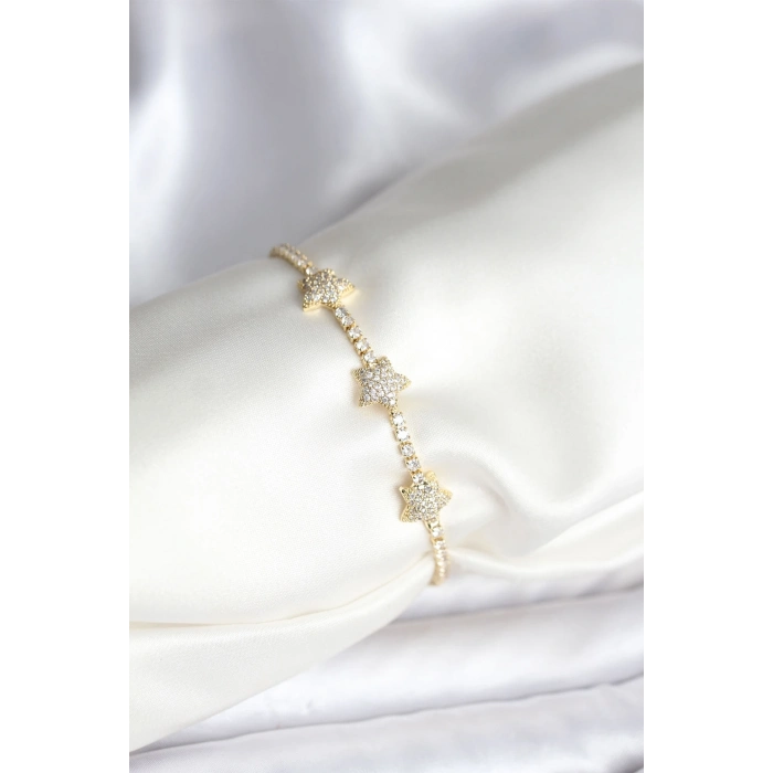 BFS Yıldız Model Zirkon Taşlı Gold Renk Pirinç Su Yolu Kadın Bileklik