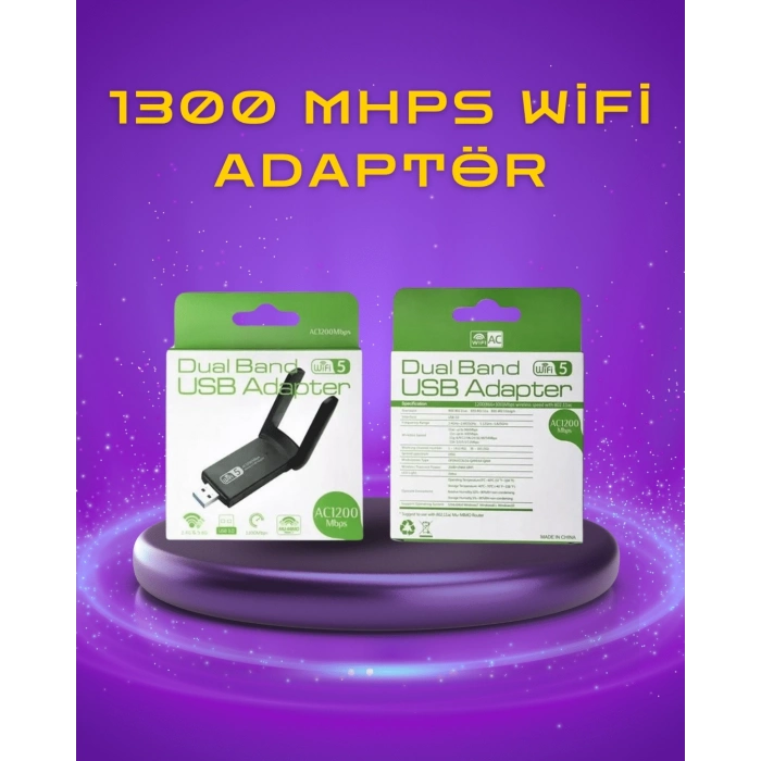 BFS Yüksek Hızlı 1200 Mbps Çift Bant USB WiFi Adaptör – Güçlü Sinyal, Geniş Uyumluluk