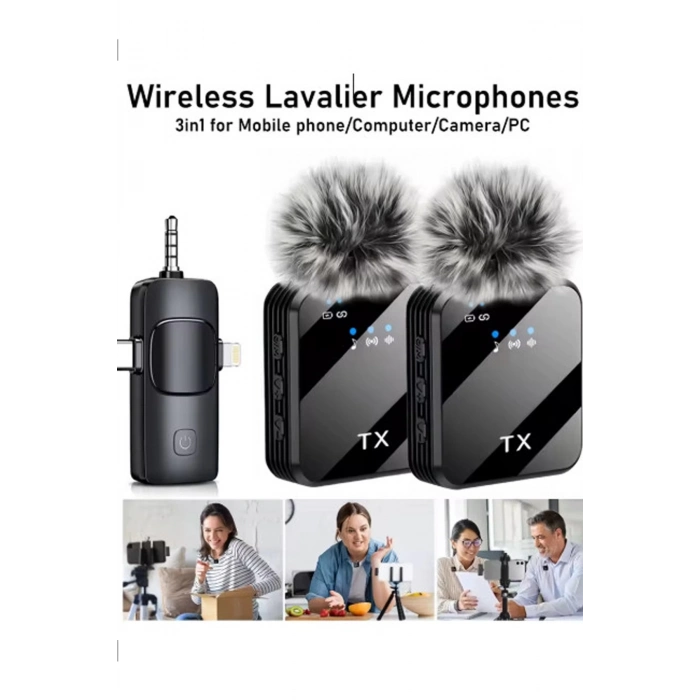 ÇOK SATAN BFS Yüksek Kalite Profesyonel 3 In 1 Kablosuz Taşınabilir Yaka Mikrofonu Tüylü