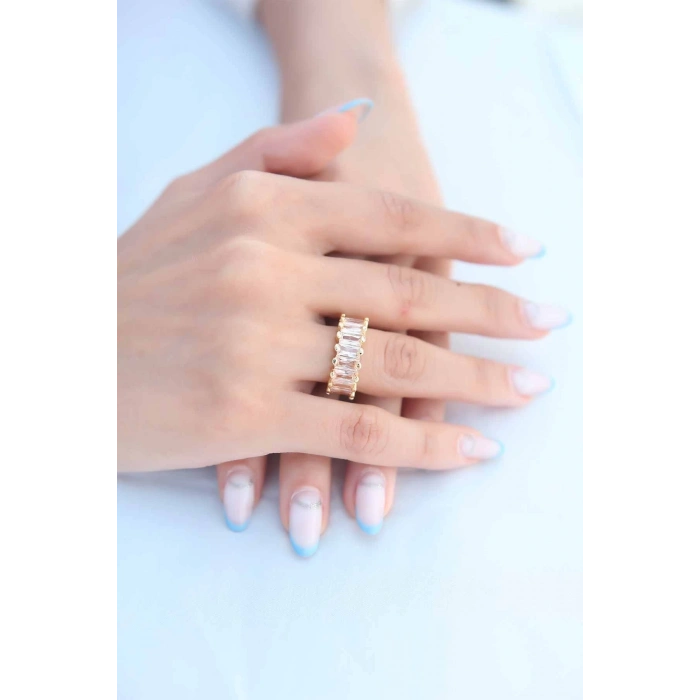 ÇOK SATAN BFS Zirkon Taşlı Baget Gold Renk Kadın Yüzük