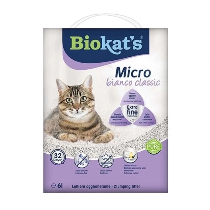 ÇOK SATAN Biokats Micro Bianco Classic Kokusuz Topaklanan Doğal Kedi Kumu 6 Lt