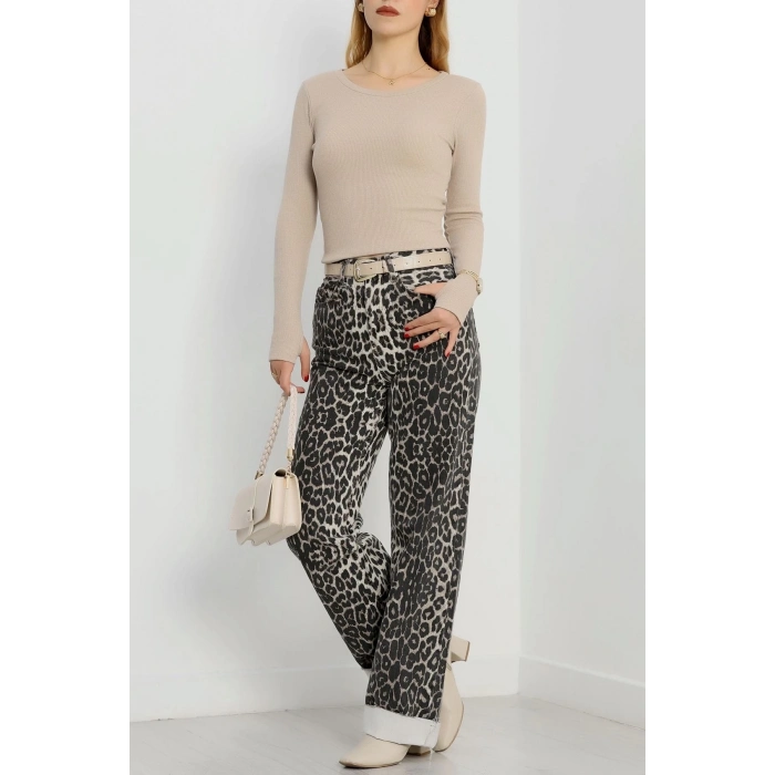 ÇOK SATAN Bisiklet Yaka Parmak Geçmeli Kaşkorse bluz bej a3829