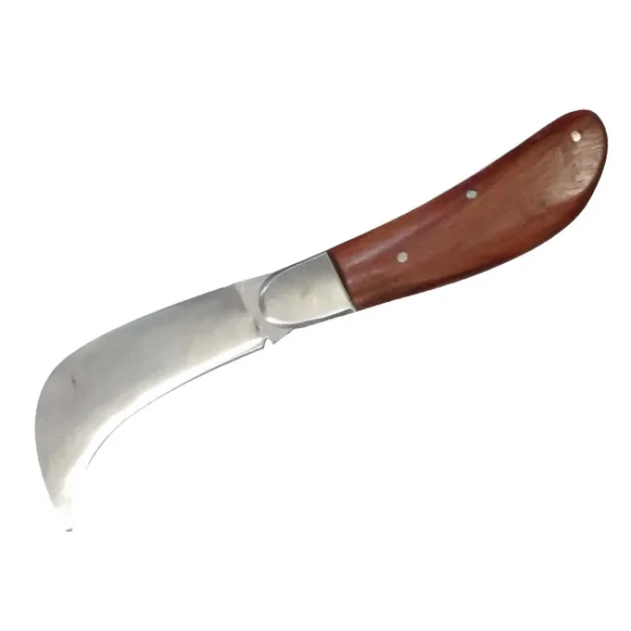 ÇOK SATAN Bursa Çelik Eğri Bağ / Kablo / Aşı Çakısı, Ahşap Saplı - 22 cm