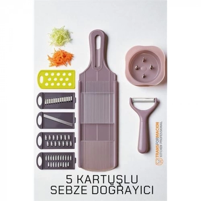 ÇOK SATAN BX 5 Başlıklı Dikey Sebze Doğrayıcı - 8 in 1 Italyan Tip Rende Seti -Profesyonel Şefler İçin