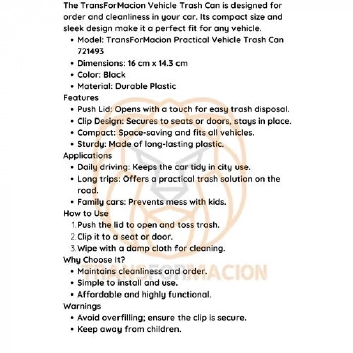 ÇOK SATAN BX Araç Çöp Kovası Pratik