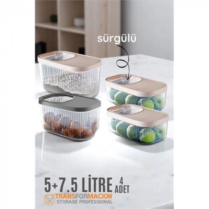 ÇOK SATAN BX Erzak Bakliyat Kutusu Sürgülü Kapak Saklama Kabı 5 ve 7.5 Litre 4 lü