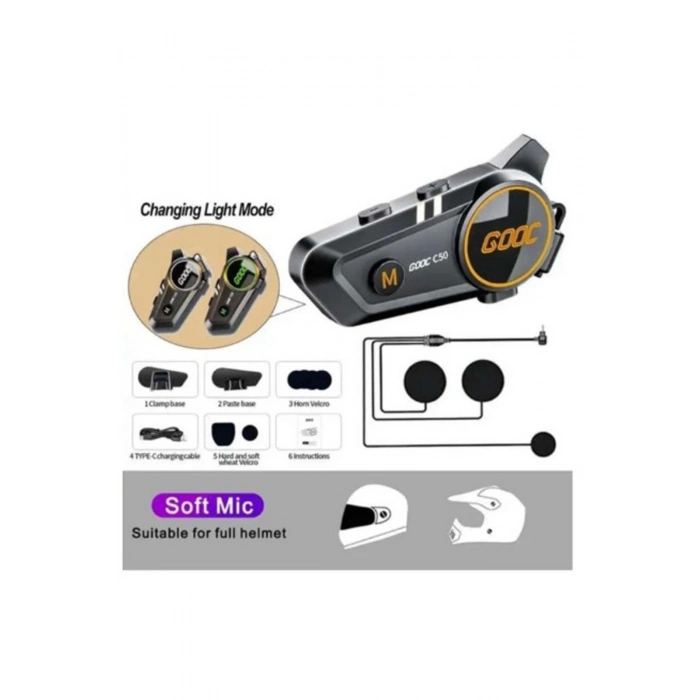 ÇOK SATAN C50 Motosiklet Intercom Kask Kulaklık 1000 Mah Rgb Işıklı Bluetooth Kulaklık Ip67