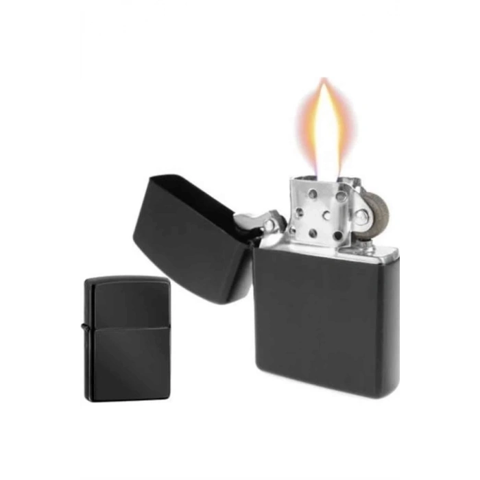 ÇOK SATAN Çakmak Parlak Siyah Zippo Benzinli Çakmak Cep Boy Doldurulabilir