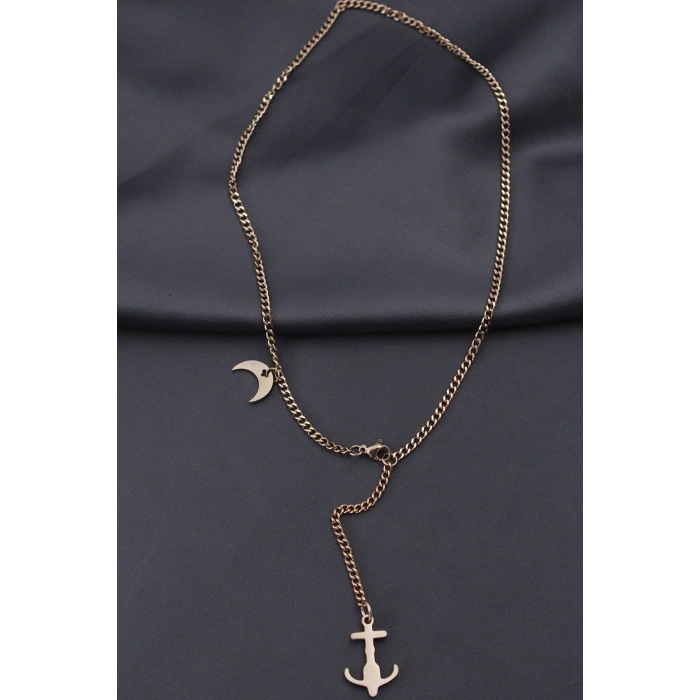 ÇOK SATAN Çelik Rose Renk Çapa Tasarımlı Kadın Kolye