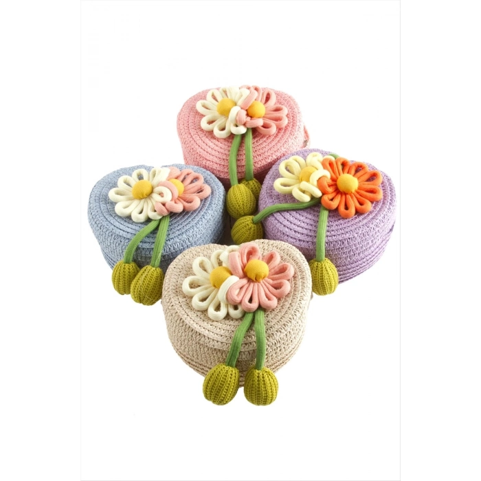 ÇOK SATAN Çiçek Kalp Hasır Çanta