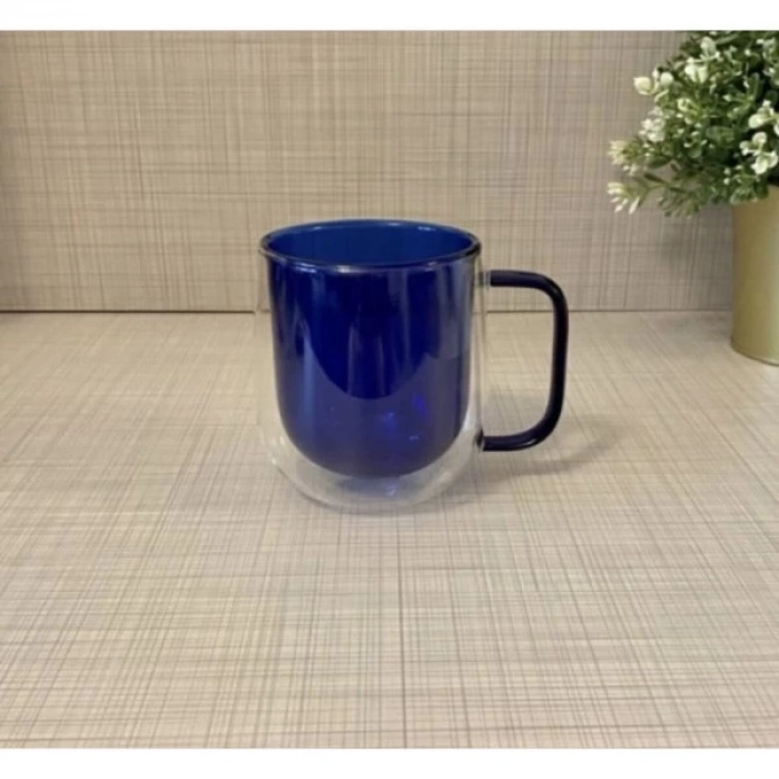 ÇOK SATAN Çift Cidarlı Cam Kupa Lacivert Renk